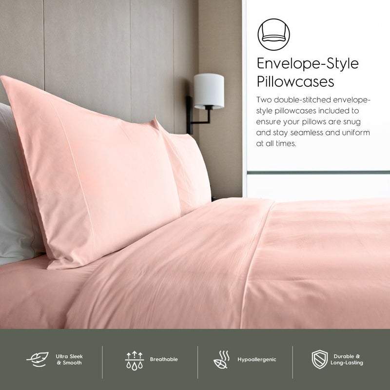 Tafts Cali-King Sheets Set, Pure 100% Viscose derived from Bamboo Bed Sheets Set, Luxuriously Soft, Silky, Cooling Sheets, Double Stitched, Lifetime Quality Promise (Pale Blush) - Image 5